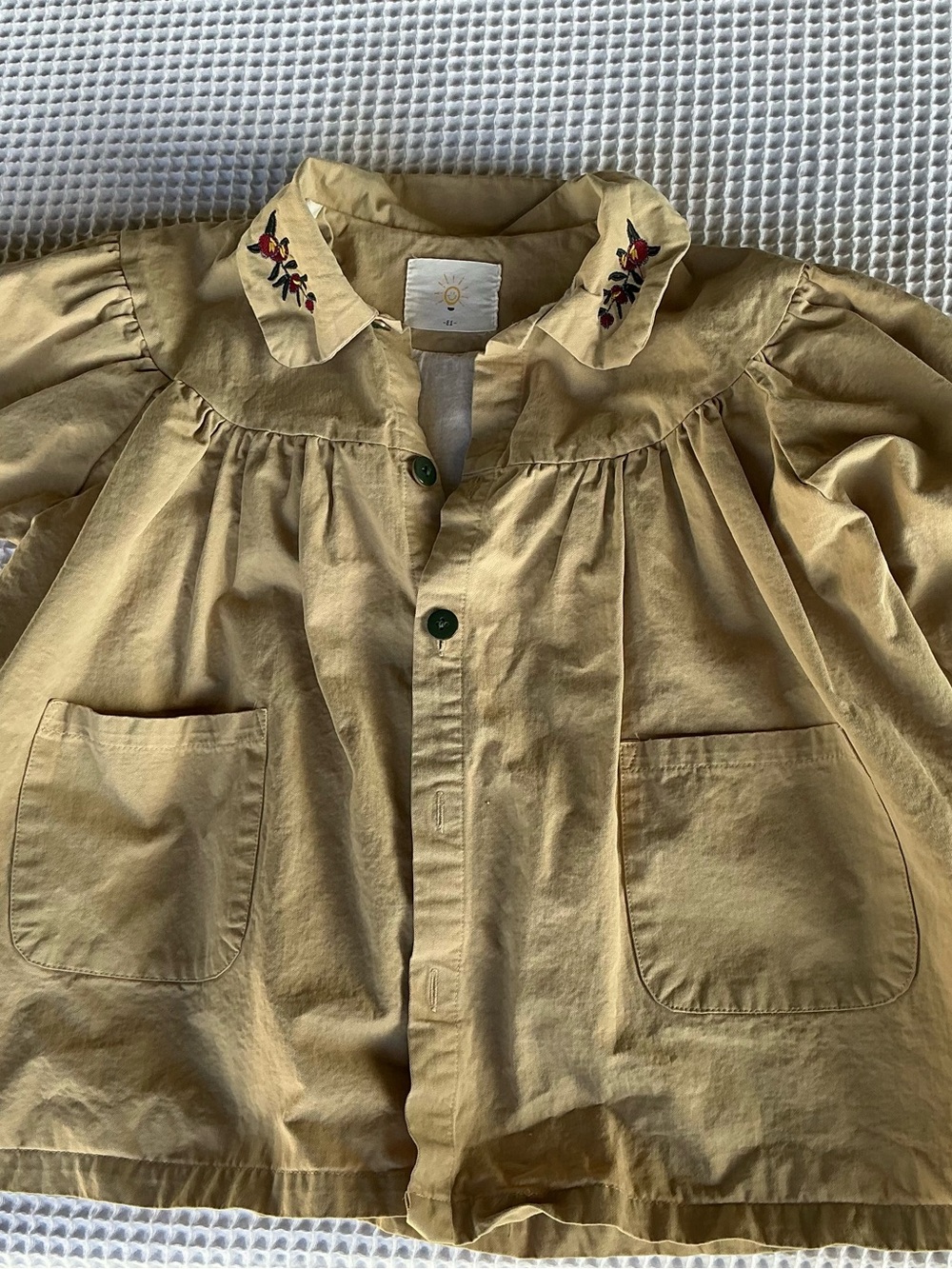 Girls' Tan Embroidered Collar Jean Jacket